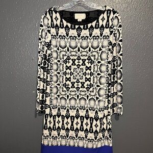 Chic Long Sleeve Geometric Dress with Blue Hem